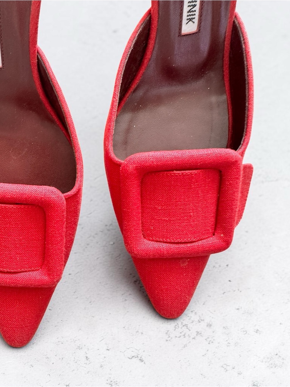 Manolo Blahnik Red  Mules Fabric Pointed Mule with Buckle Accent 37 - Picture 5 of 7